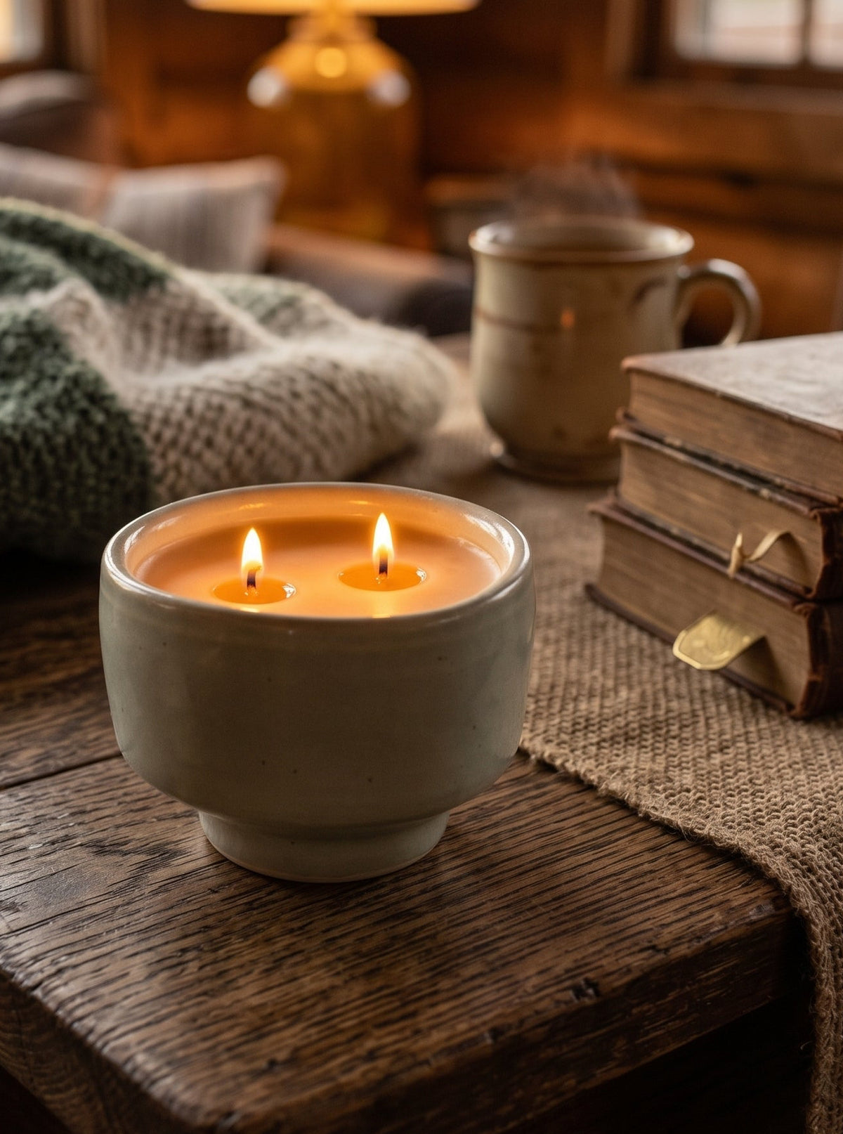 Small Mint Green Square Shape Bowl, 2 Wick 6oz Soy Wax Coffeeshop, Pottery Vessel Candle