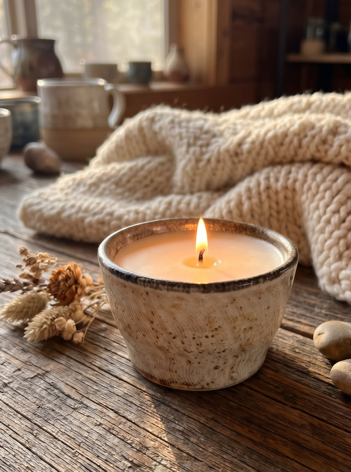 Little White Pot, 1 Wick 5oz Soy Wax Desert Frost, Pottery Vessel Candle