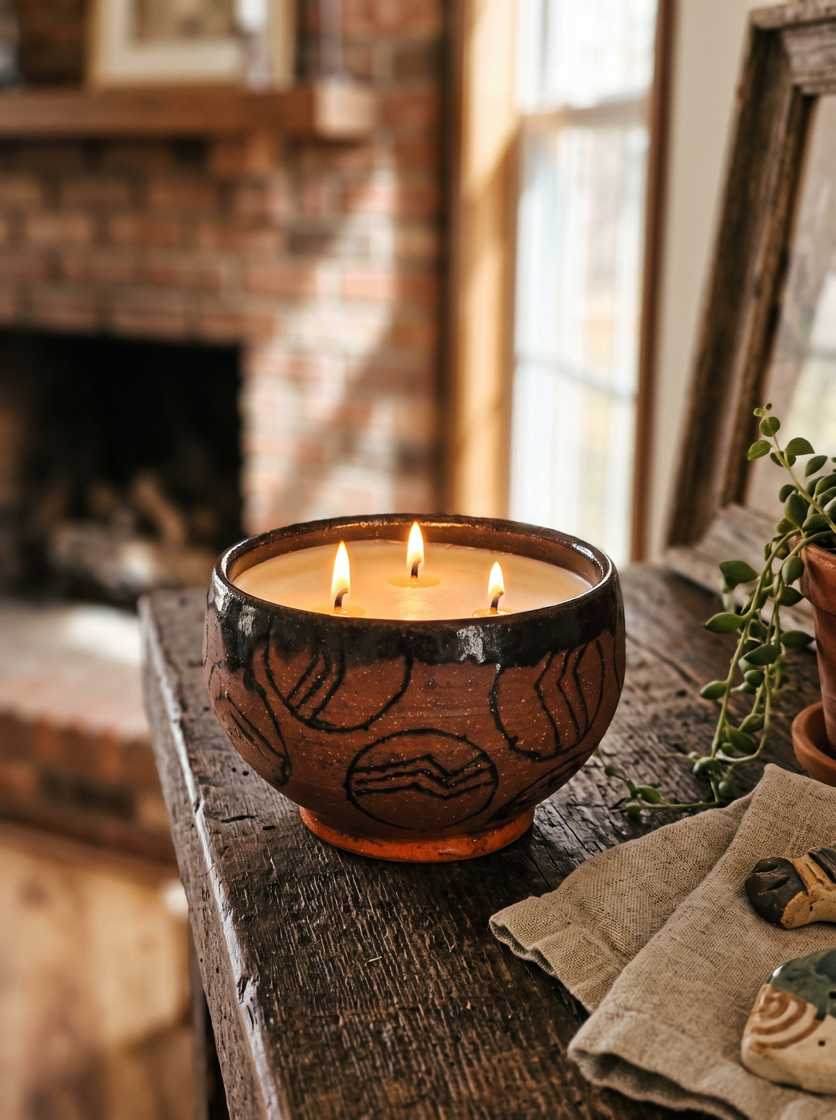 Terracotta Patterned Round Bowl, 3 Wick, 15oz Soy Wax, Havana Nights, Pottery Vessel Candle