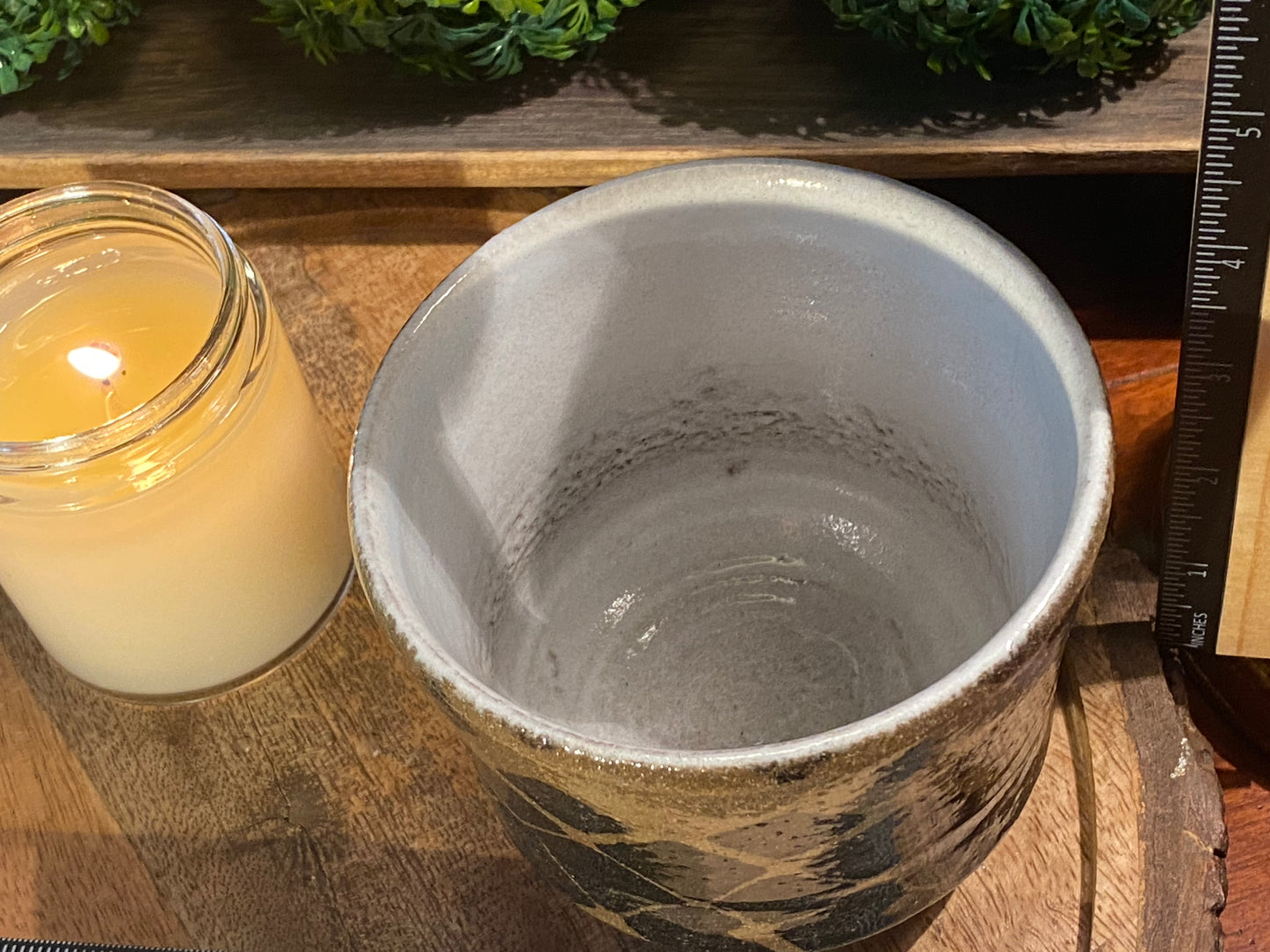 Handcrafted, Wheel-Thrown Container Candle- Large Black/Brown Vessel w Glazed Diamond Pattern- 11oz Luxury, Long-Burning Soy Wax- Phthalate Free Fragrance