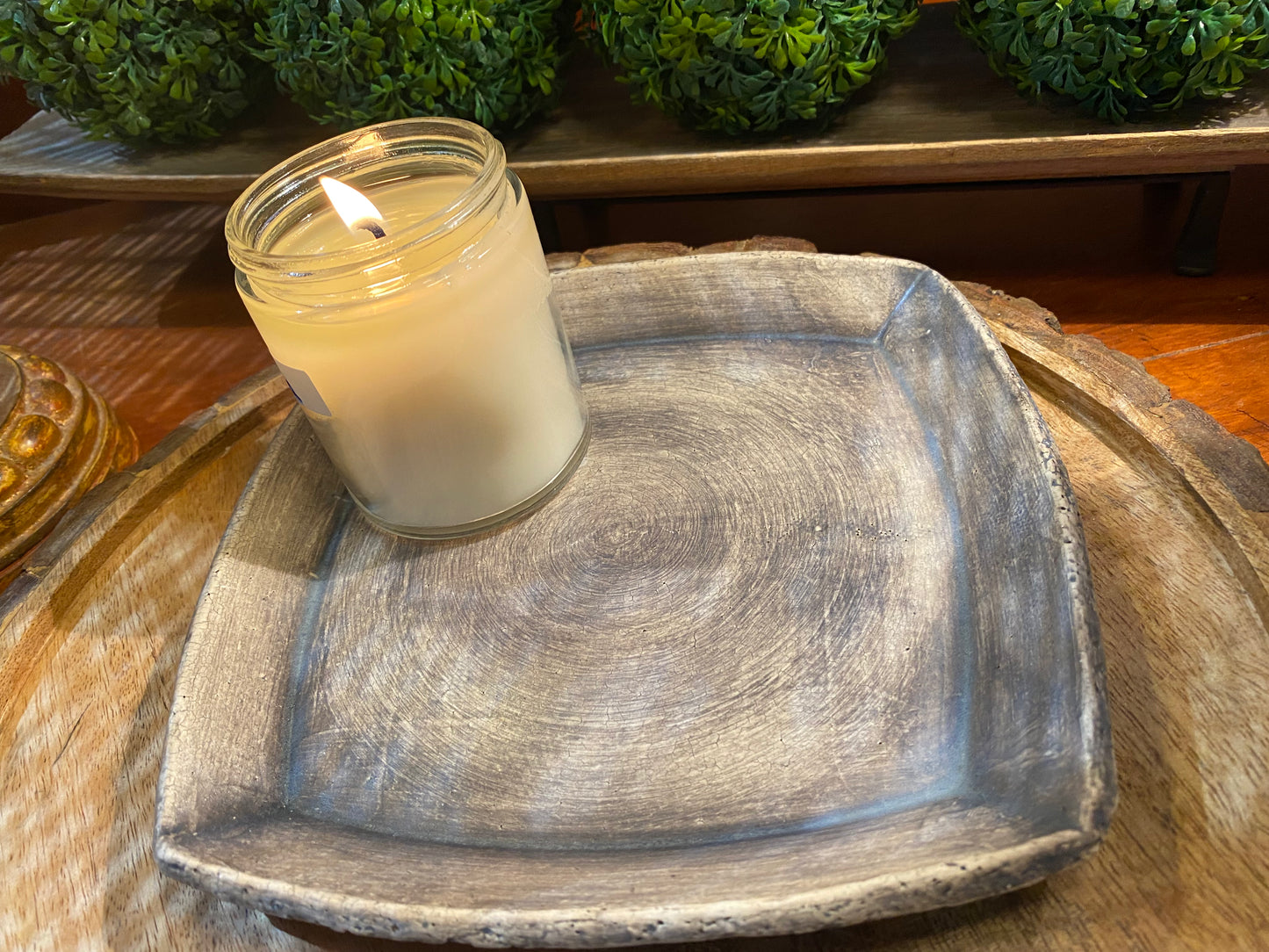 Handcrafted, Unique, Pottery Plate- Medium Square, Large Gray Circle