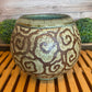 Wheel-Thrown Pottery Art Piece- Glazed and Fired Asian Cloud Design- Rich Brown and Emerald Green, Dimensions:  7.5h"x8w"