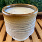 Handcrafted, Wheel-Thrown Container Candle- Medium White Vessel, Waves Texture, Brown Rim- 9oz Luxury, Long-Burning Soy Wax- Phthalate Free Fragrance