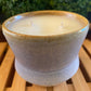 Handcrafted, Wheel-Thrown Container Candle- Medium Cream/Purple Vessel w Tan Rim- 10oz Luxury, Long-Burning Soy Wax- Phthalate Free Fragrance