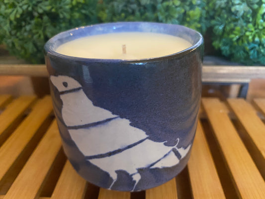 Handcrafted, Wheel-Thrown Container Candle- Medium Blue/Black Raven Vessel- 9oz Luxury, Long-Burning Soy Wax- Phthalate Free Fragrance