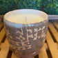 Handcrafted, Wheel-Thrown Container Candle- Small Brown Vessel, Tan Aztec Glazed Designs- 8oz Luxury, Long-Burning Soy Wax- Phthalate Free Fragrance