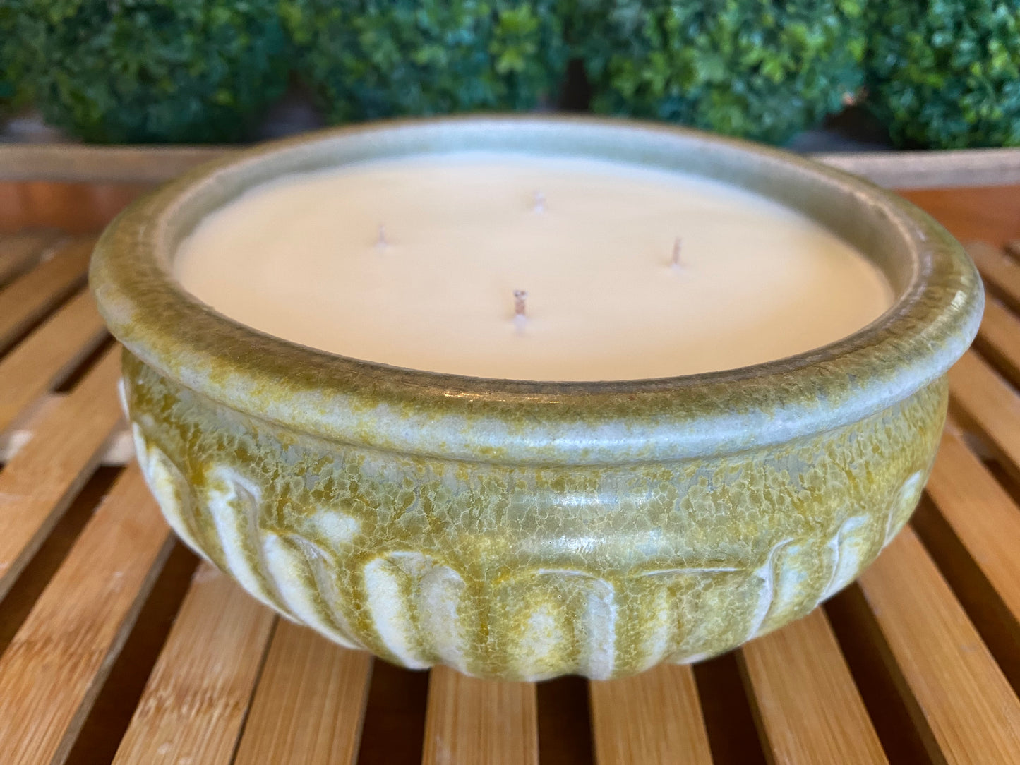 Handcrafted, Wheel-Thrown Container Candle- Large Vessel Cream/Yellow Textured Bowl- 21oz Luxury, Long-Burning Soy Wax- Phthalate Free Fragrance