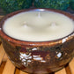 Handcrafted, Wheel-Thrown Container Candle- Medium Brown Vessel w White Glazed Designs- 17oz Luxury, Long-Burning Soy Wax- Phthalate Free Fragrance