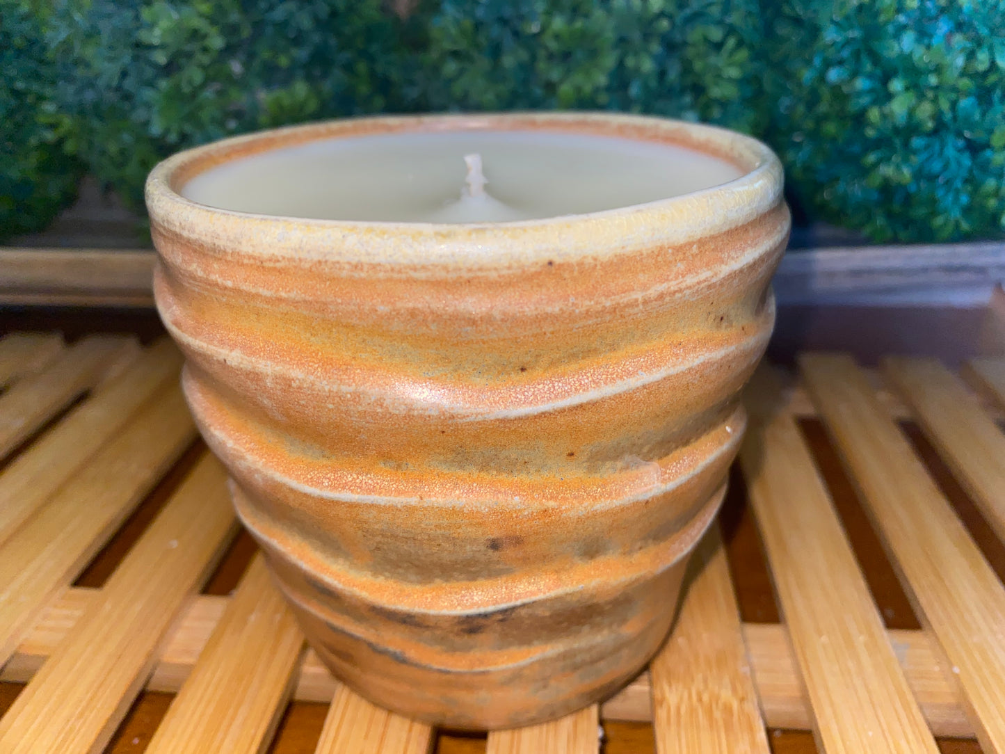 Handcrafted, Wheel-Thrown Container Candle- Medium Terra Cotta Vessel, Textured Rounds- 10oz Luxury, Long-Burning Soy Wax- Phthalate Free Fragrance