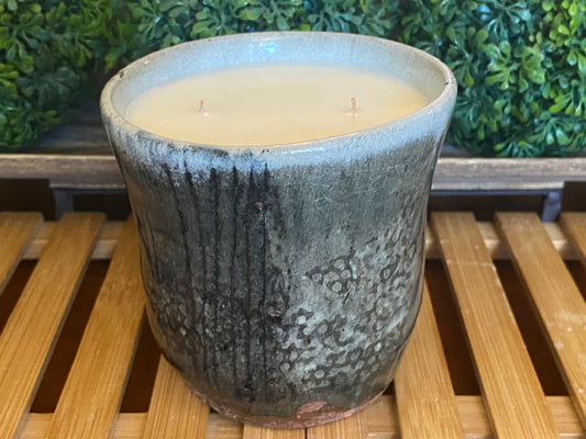 Handcrafted, Wheel-Thrown Container Candle- Medium Gray Vessel, Black Textured Glaze- 11oz Luxury, Long-Burning Soy Wax- Phthalate Free Fragrance