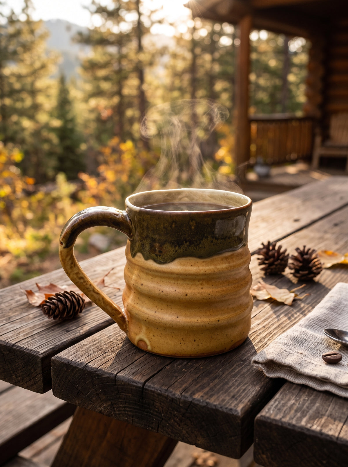 Goldenrod & Olive Ribbed Mug