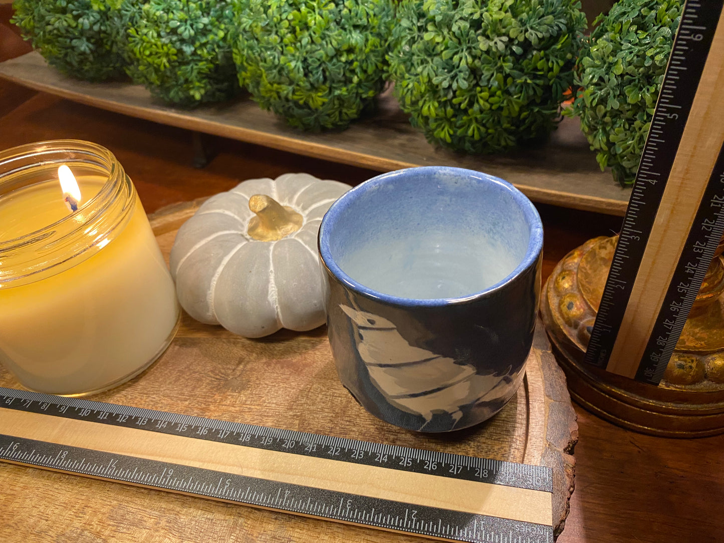 Handcrafted, Wheel-Thrown Container Candle- Medium Blue/Black Raven Vessel- 9oz Luxury, Long-Burning Soy Wax- Phthalate Free Fragrance