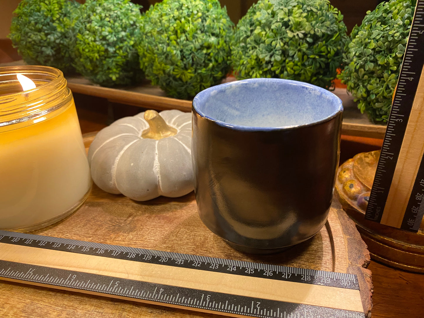 Handcrafted, Wheel-Thrown Container Candle- Medium Blue/Black Raven Vessel- 9oz Luxury, Long-Burning Soy Wax- Phthalate Free Fragrance