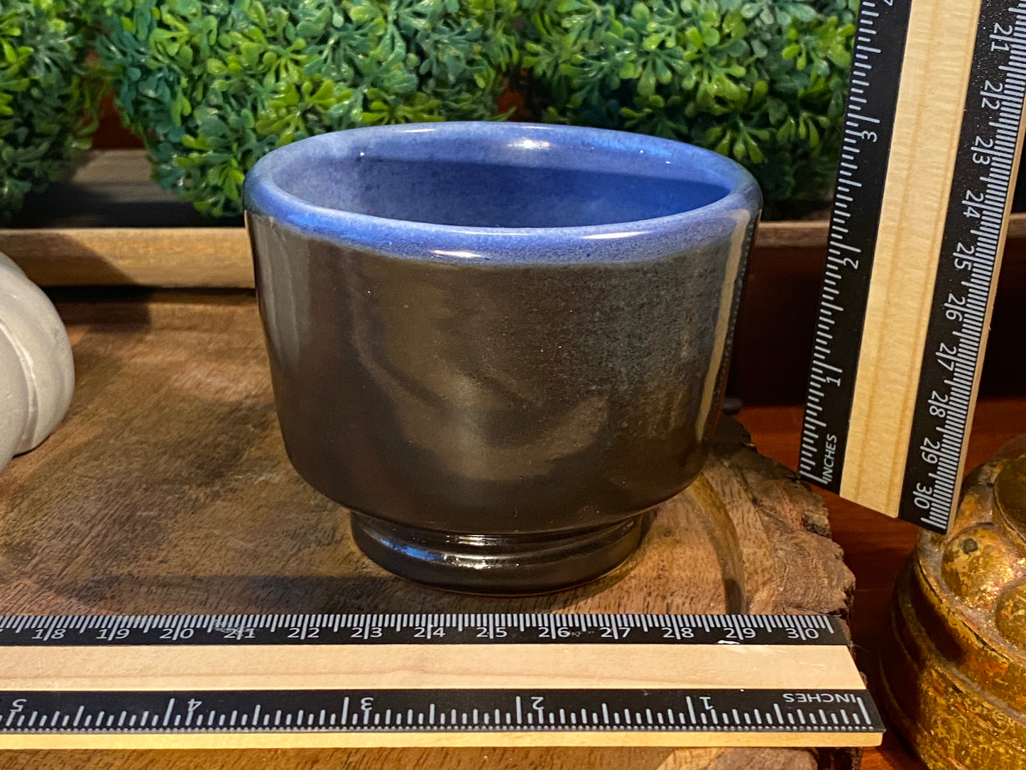 Handcrafted, Wheel-Thrown Container Candle- Small Blue/Black Angled Bottom Vessel with Glazed Snake- 8oz Luxury, Long-Burning Soy Wax- Phthalate Free Fragrance