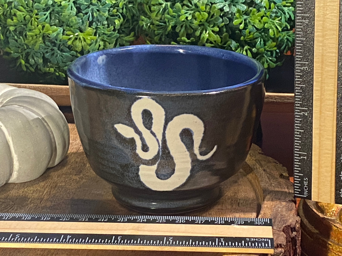 Handcrafted, Wheel-Thrown Container Candle- Medium Black/Blue Vessel, Snake- 11.5oz Luxury, Long-Burning Soy Wax- Phthalate Free Fragrance