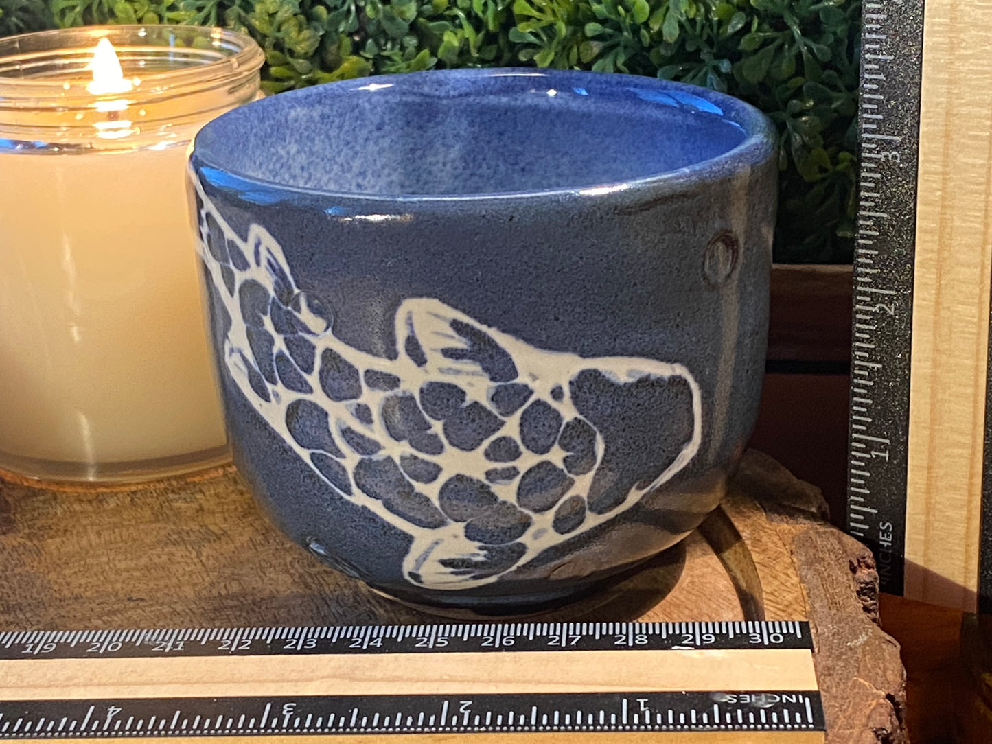 Handcrafted, Wheel-Thrown Container Candle- Medium Blue Coy Vessel- 8.5oz Luxury, Long-Burning Soy Wax- Phthalate Free Fragrance