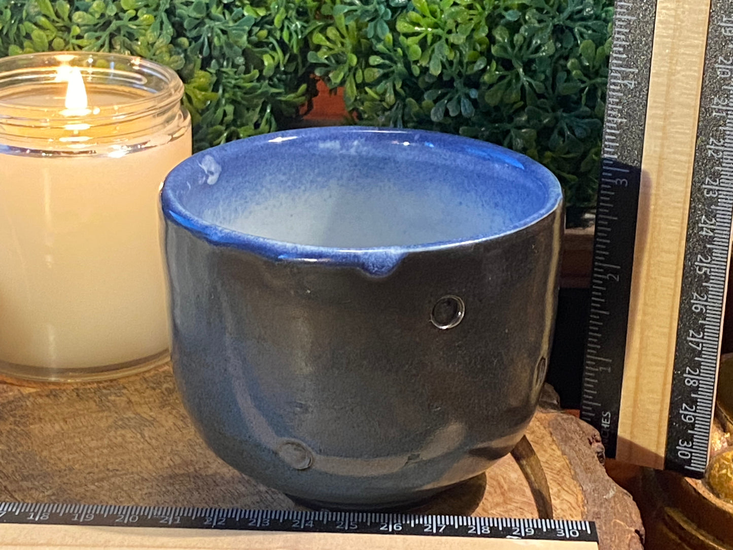 Handcrafted, Wheel-Thrown Container Candle- Medium Blue Coy Vessel- 8.5oz Luxury, Long-Burning Soy Wax- Phthalate Free Fragrance