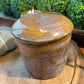 Handcrafted, Wheel-Thrown Container Candle- Large Tan Multi-Colored Vessel and Umbrella Lid- 14oz Luxury, Long-Burning Soy Wax- Phthalate Free Fragrance