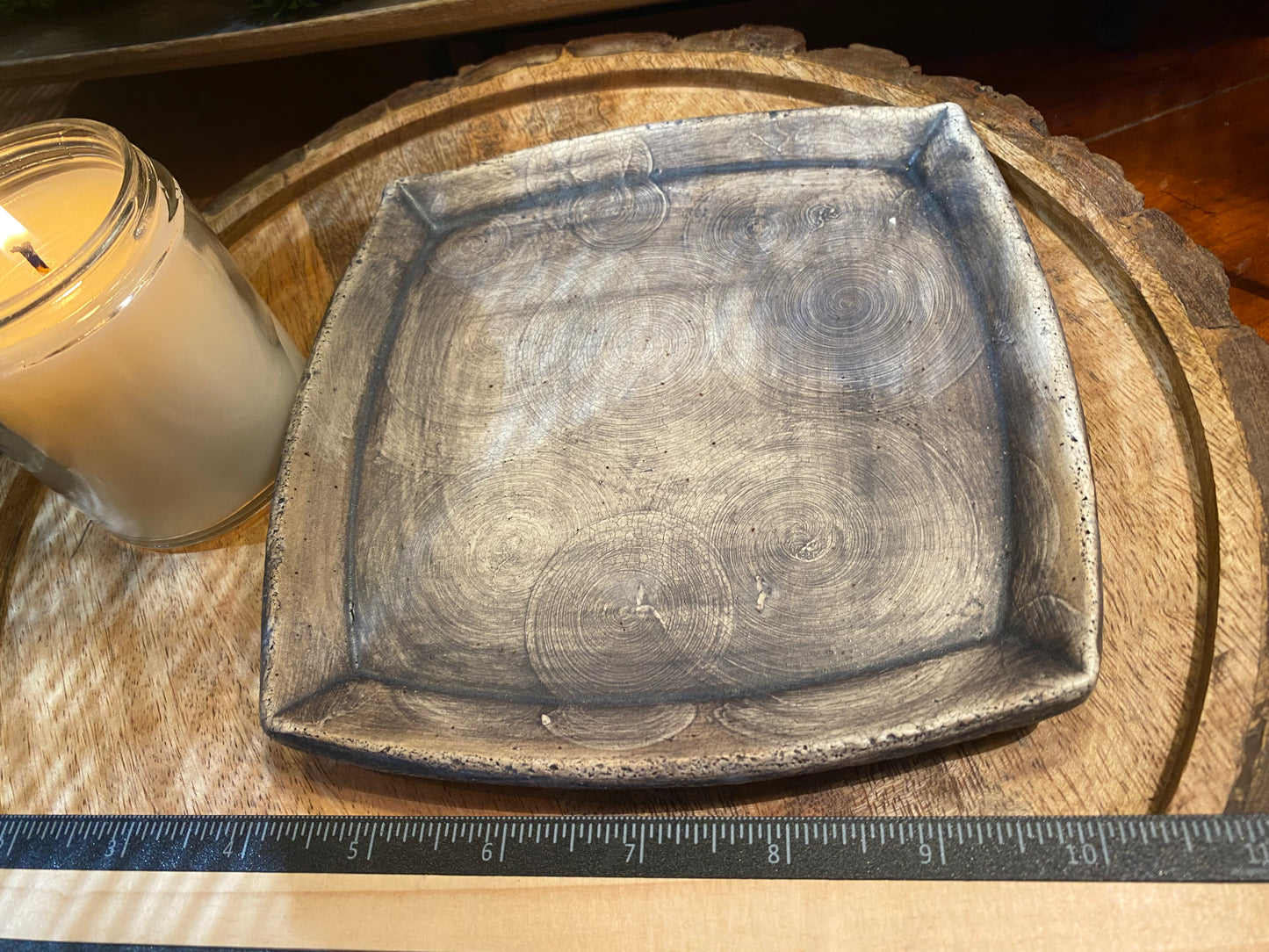 Handcrafted, Unique, Pottery Plate- Medium Square, Textured Circles