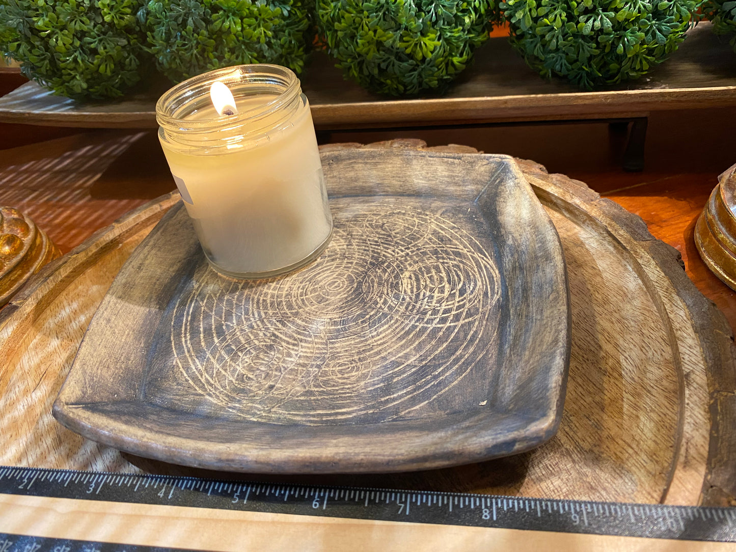 Handcrafted, Unique, Pottery Plate- Medium Square, Gray Circles