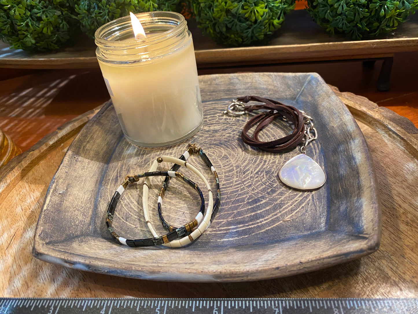 Handcrafted, Unique, Pottery Plate- Medium Square, Gray Circles