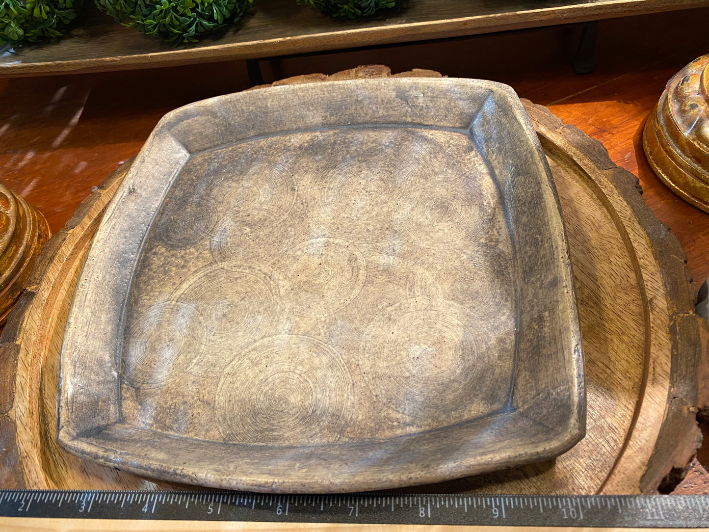 Handcrafted, Unique, Pottery Plate- Lt Gray, Large Square w Textured Circles