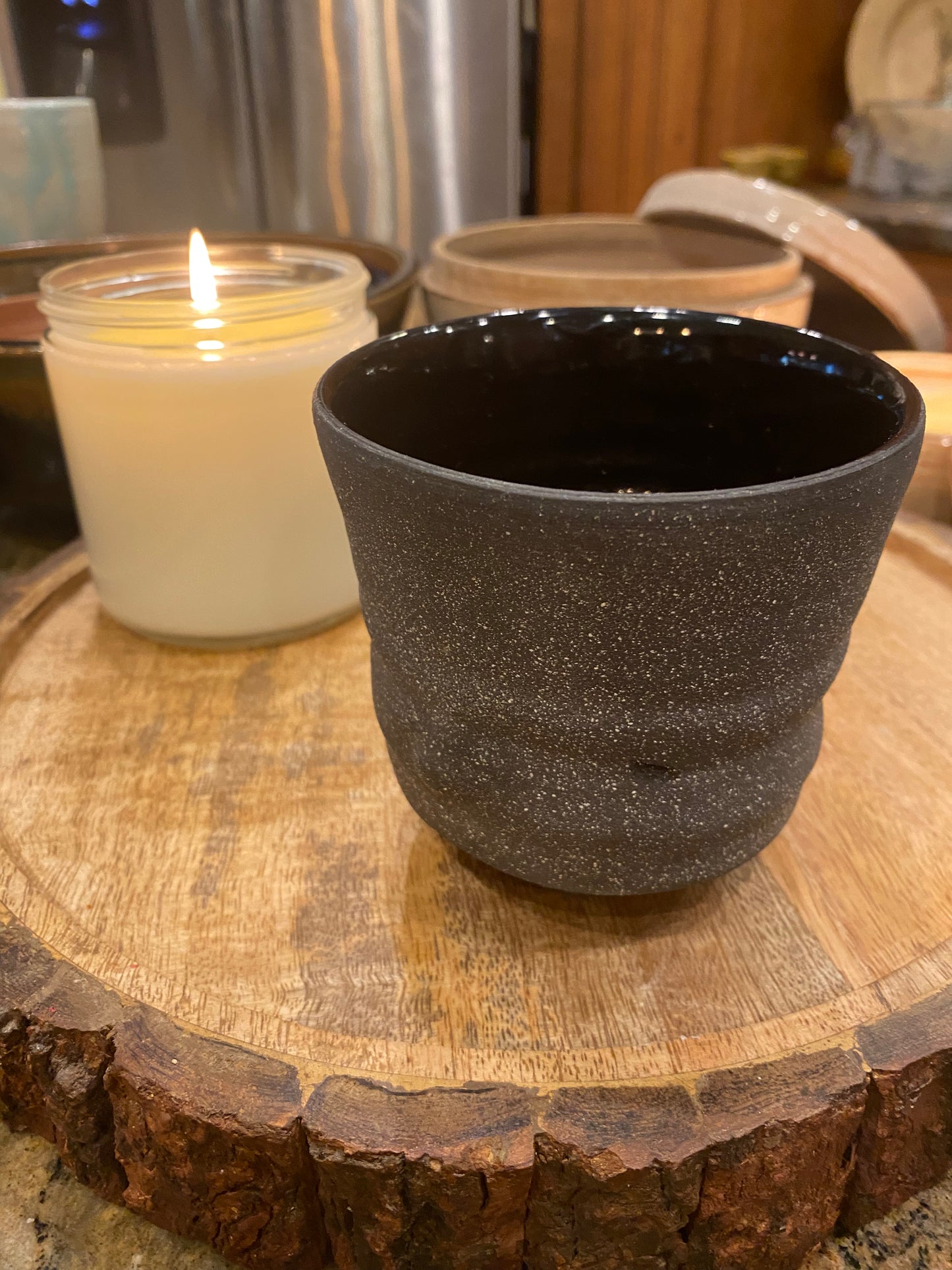 Handcrafted, Wheel-Thrown Container Candle- Medium Matte Black Vessel- 13oz Luxury, Long-Burning Soy Wax- Phthalate Free Fragrance