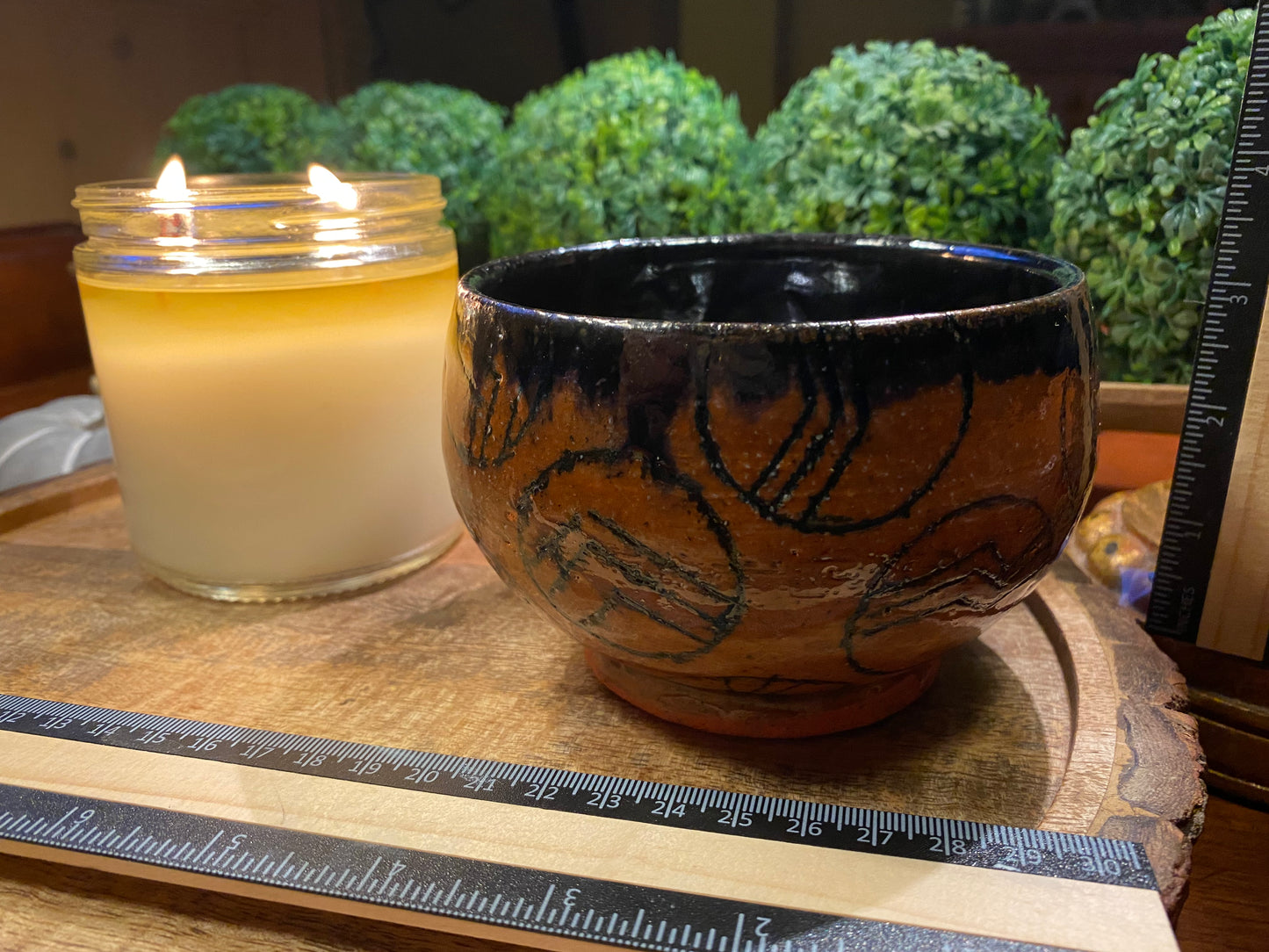 Handcrafted, Wheel-Thrown Container Candle- Medium Red/Blue Glazed, Circle Design Vessel Bowl- 15oz Luxury, Long-Burning Soy Wax- Phthalate Free Fragrance