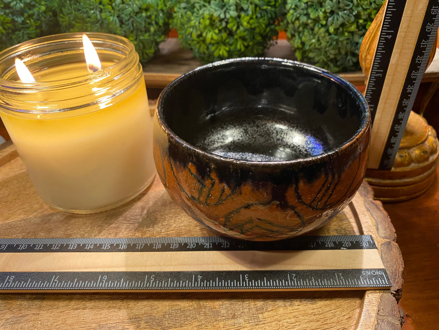 Handcrafted, Wheel-Thrown Container Candle- Medium Red/Blue Glazed, Circle Design Vessel Bowl- 15oz Luxury, Long-Burning Soy Wax- Phthalate Free Fragrance